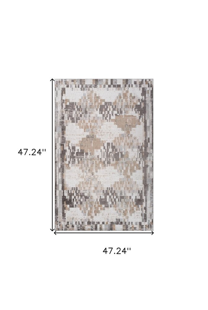 4' X 6' Cream and Brown Abstract Distressed Area Rug