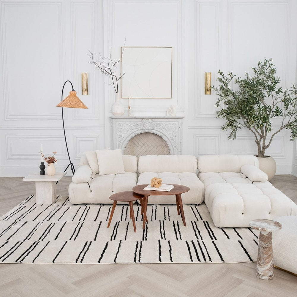 7' X 10' Cream and Black Abstract Distressed Area Rug