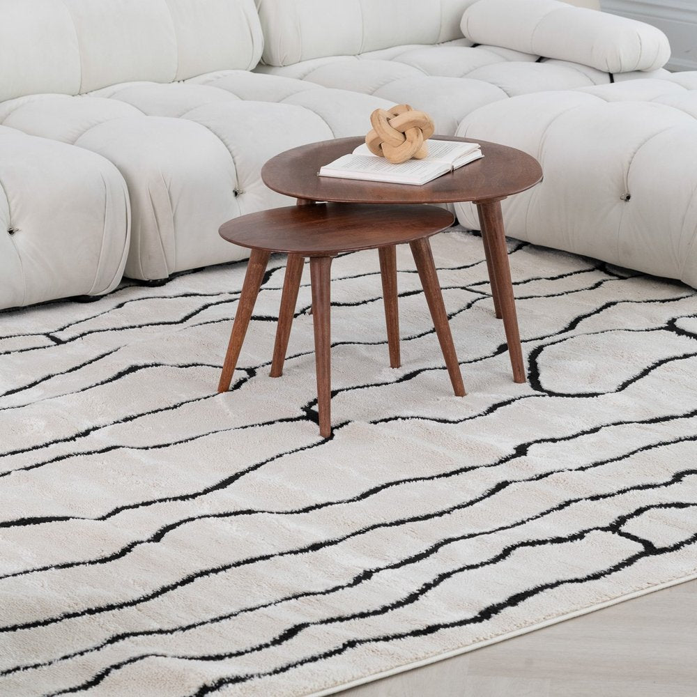 4' X 6' Cream and Black Abstract Distressed Area Rug
