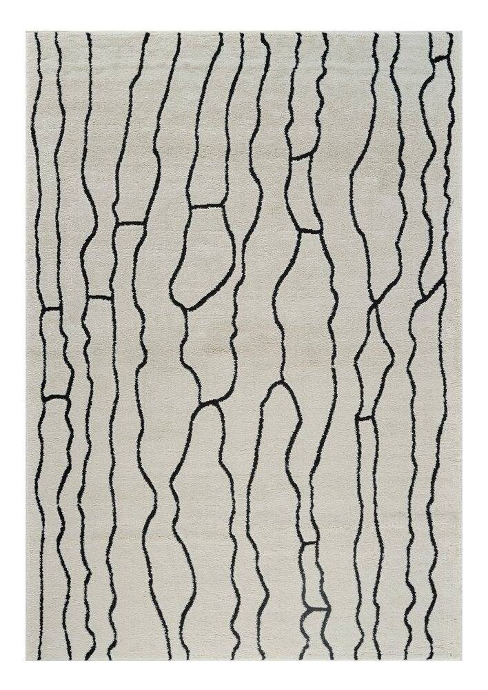 4' X 6' Cream and Black Abstract Distressed Area Rug