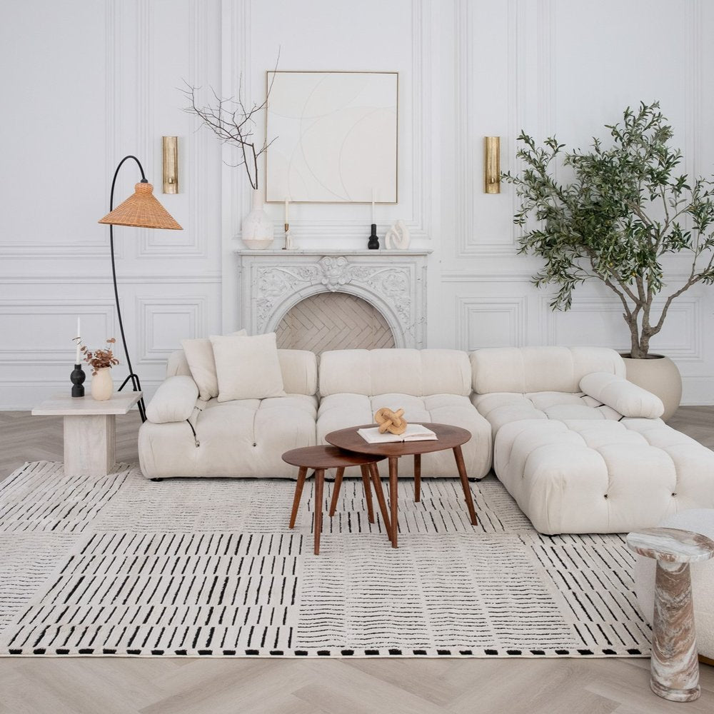 7' X 10' Cream and Black Abstract Distressed Area Rug