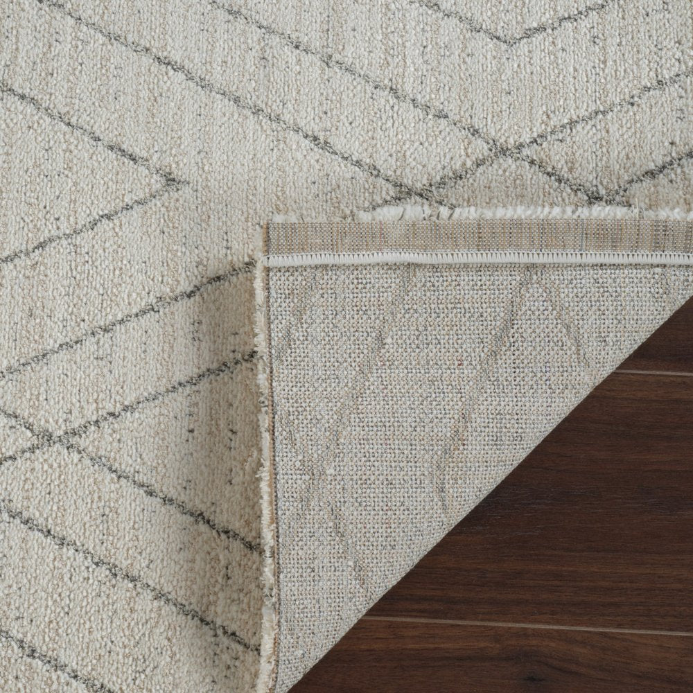 8' Beige and Gray Abstract Non Skid Runner Rug
