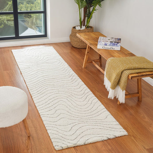 8' Cream and Beige Abstract Non Skid Runner Rug