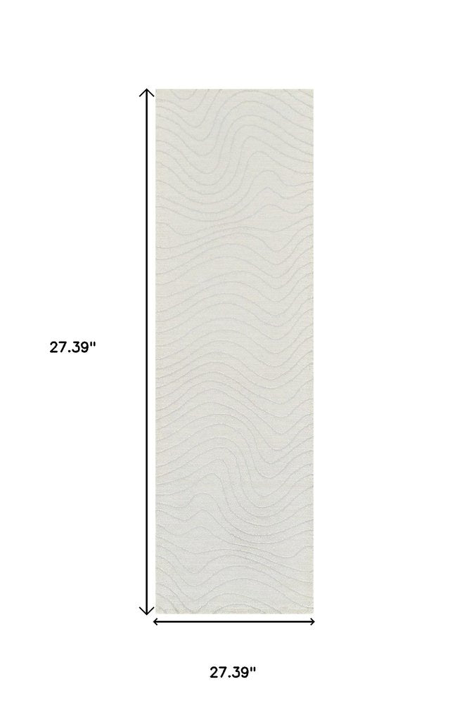 8' Cream and Beige Abstract Non Skid Runner Rug
