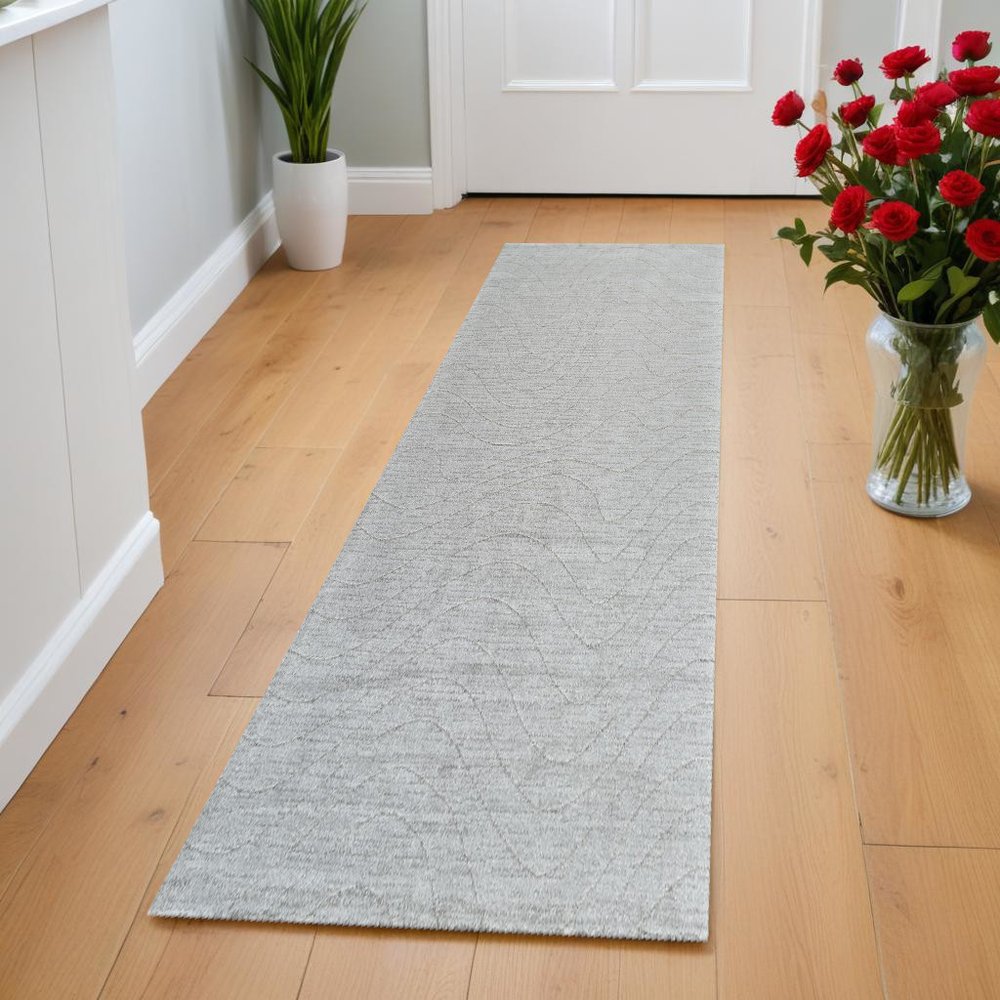 8' Gray Abstract Non Skid Runner Rug