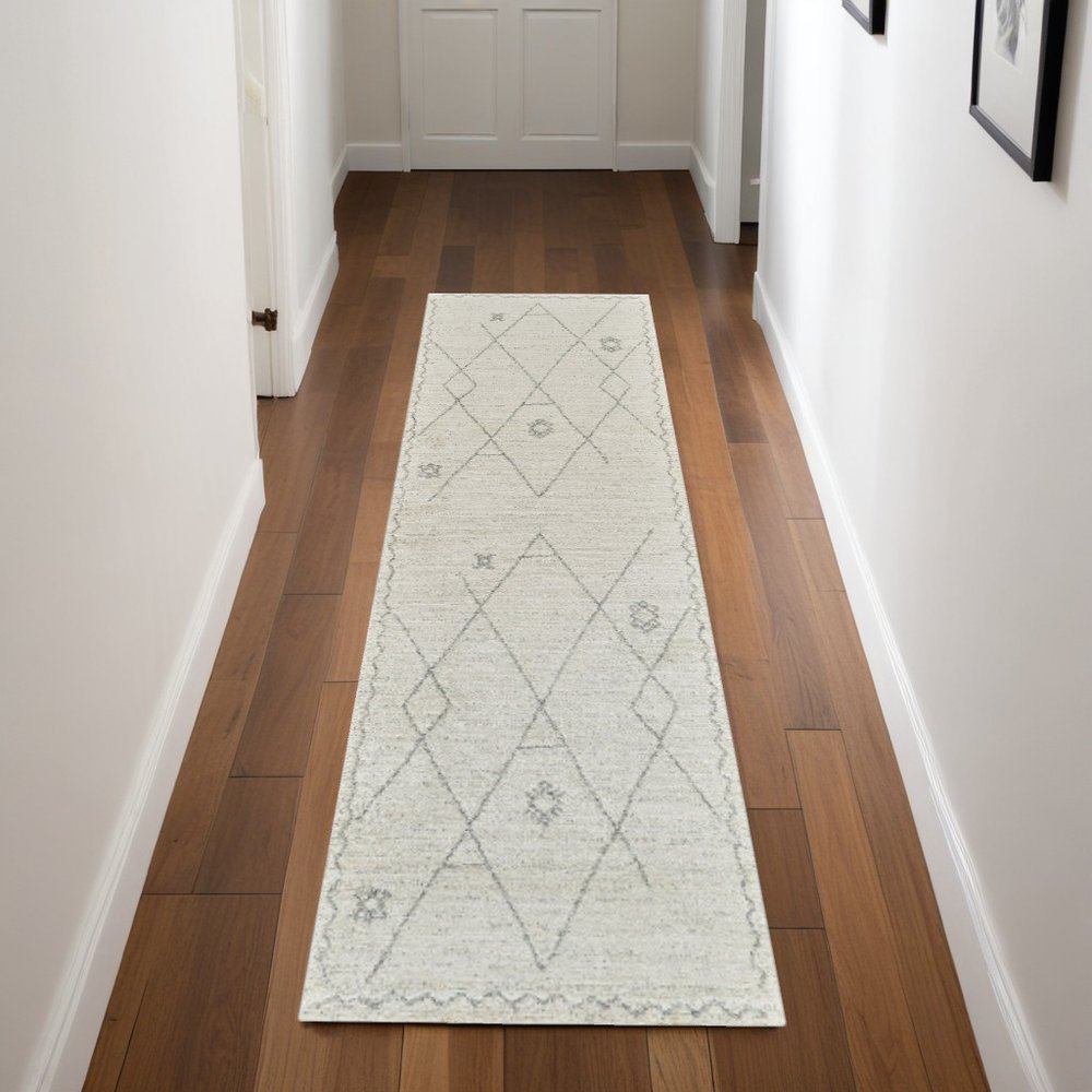 8' Cream and Beige Abstract Non Skid Runner Rug