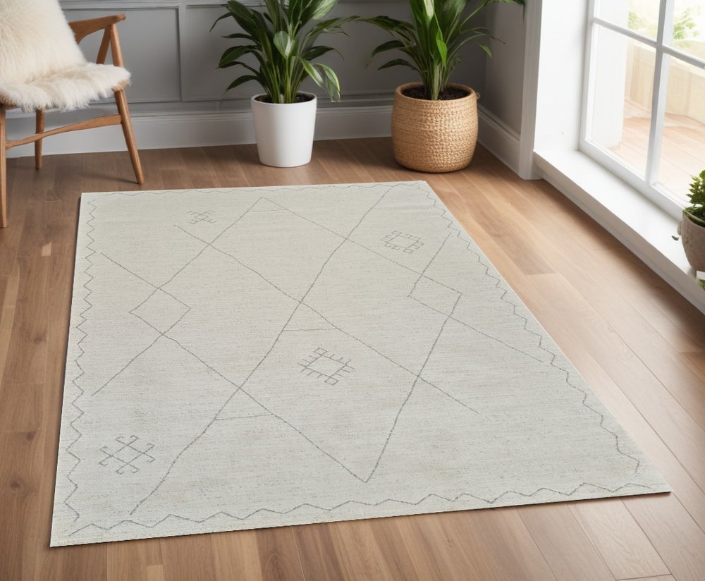 4' X 6' Cream and Beige Abstract Non Skid Area Rug
