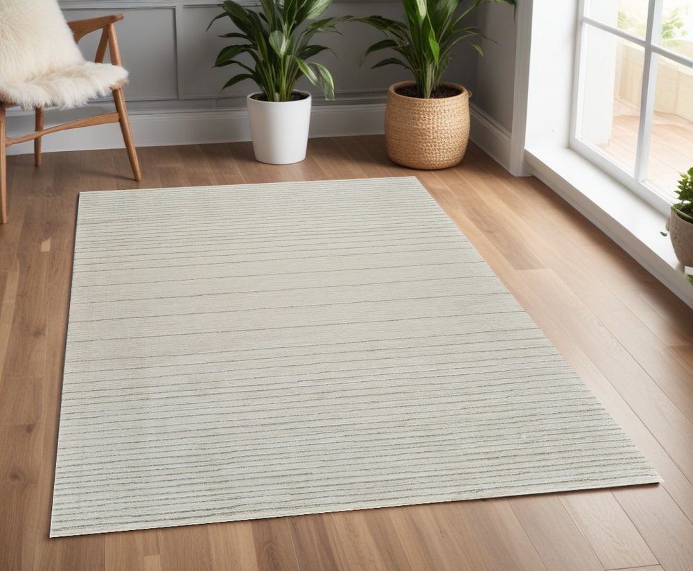 4' X 6' Cream and Beige Abstract Non Skid Area Rug