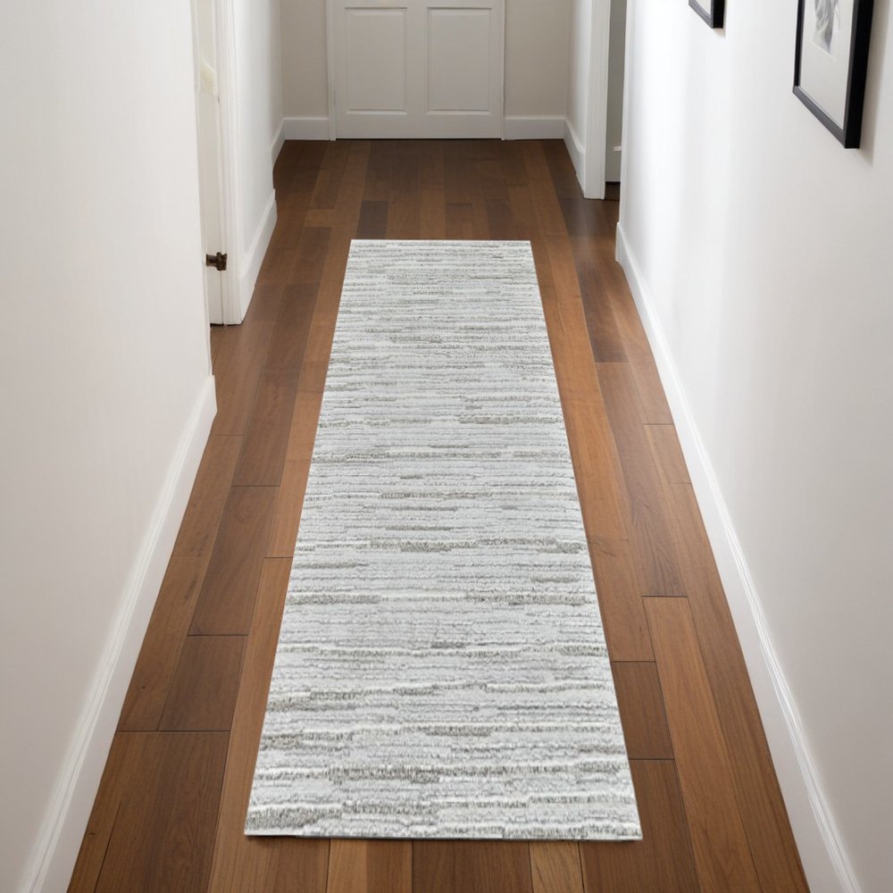 8' Gray Abstract Non Skid Runner Rug