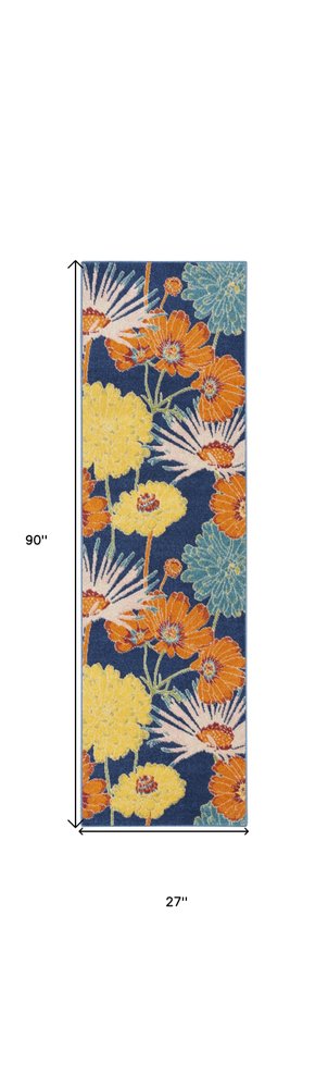8' Blue Floral Runner Rug