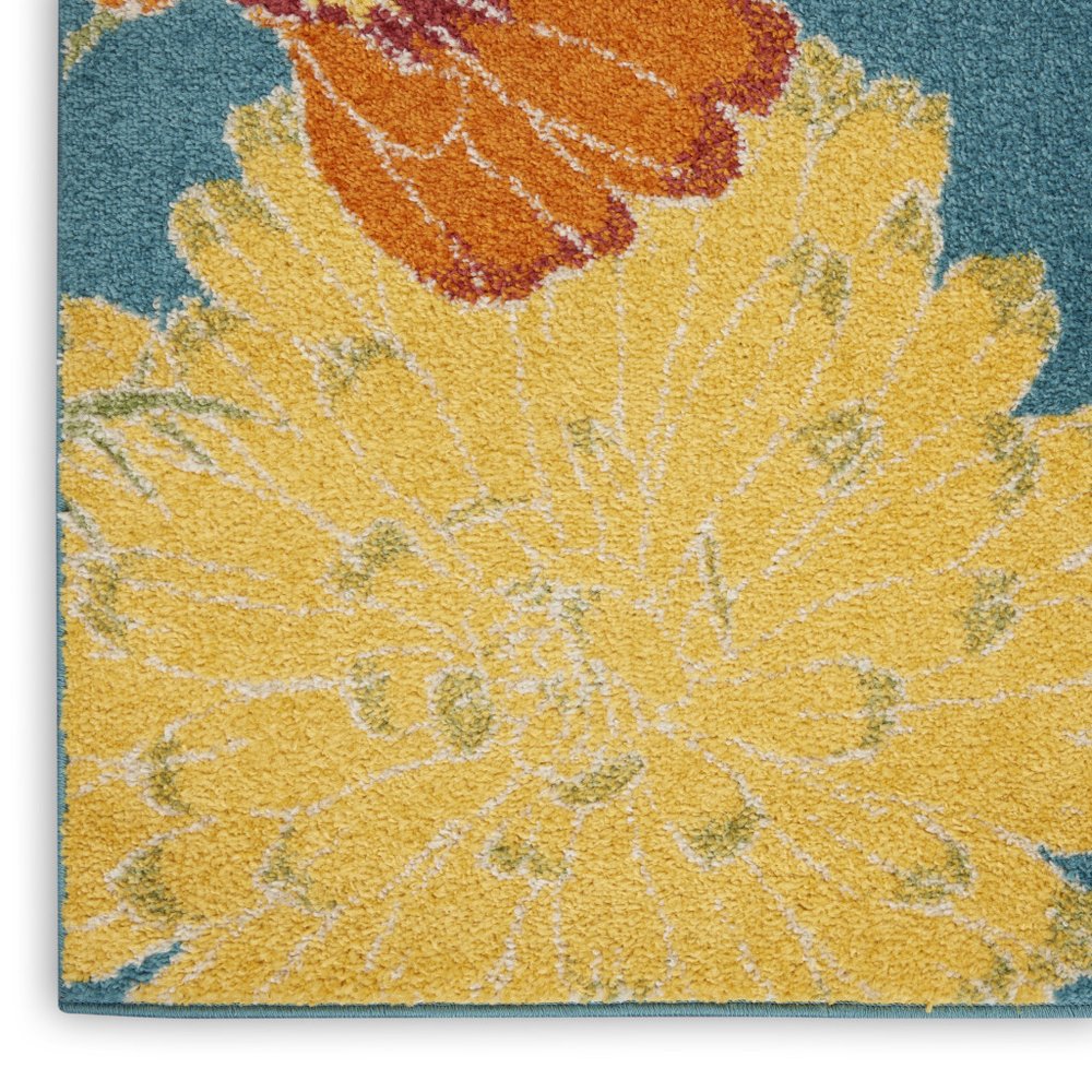 8' Blue Floral Runner Rug