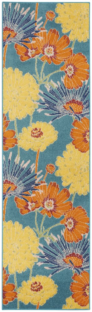 8' Blue Floral Runner Rug