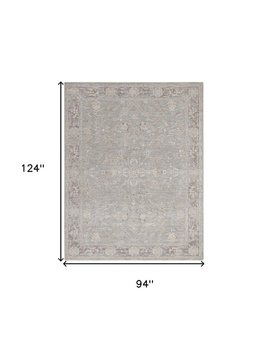 8' X 10' Blue Floral Power Loom Distressed Area Rug With Fringe