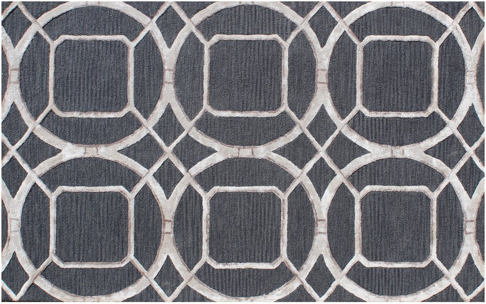 5' X 8' Charcoal and Ivory Abstract Geometric Hand Tufted Area Rug