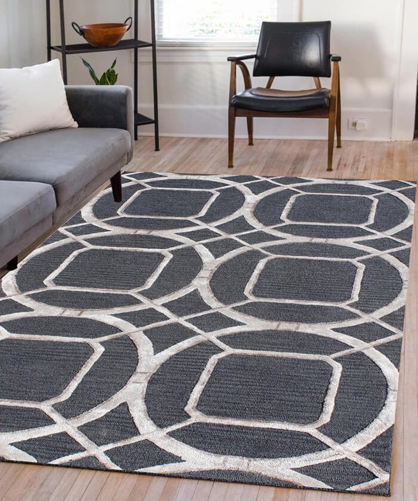 5' X 8' Charcoal and Ivory Abstract Geometric Hand Tufted Area Rug