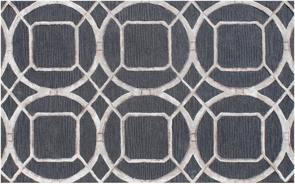 5' X 8' Charcoal and Ivory Abstract Geometric Hand Tufted Area Rug