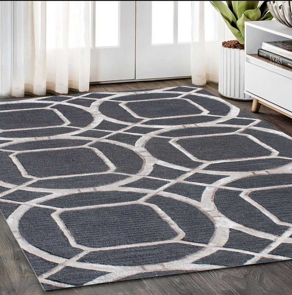 5' X 8' Charcoal and Ivory Abstract Geometric Hand Tufted Area Rug