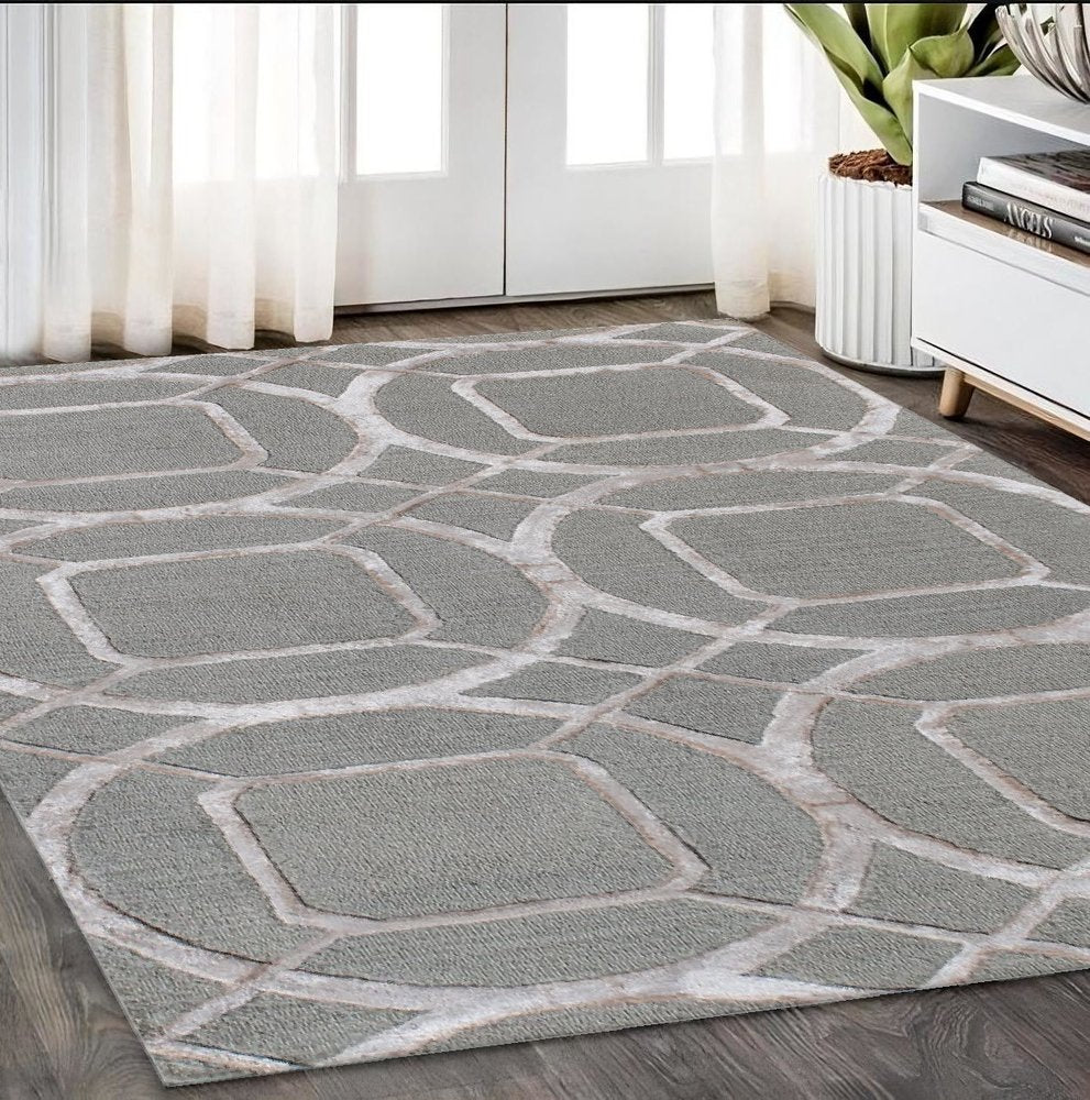5' X 8' Gray and Light Gray Abstract Geometric Hand Tufted Area Rug