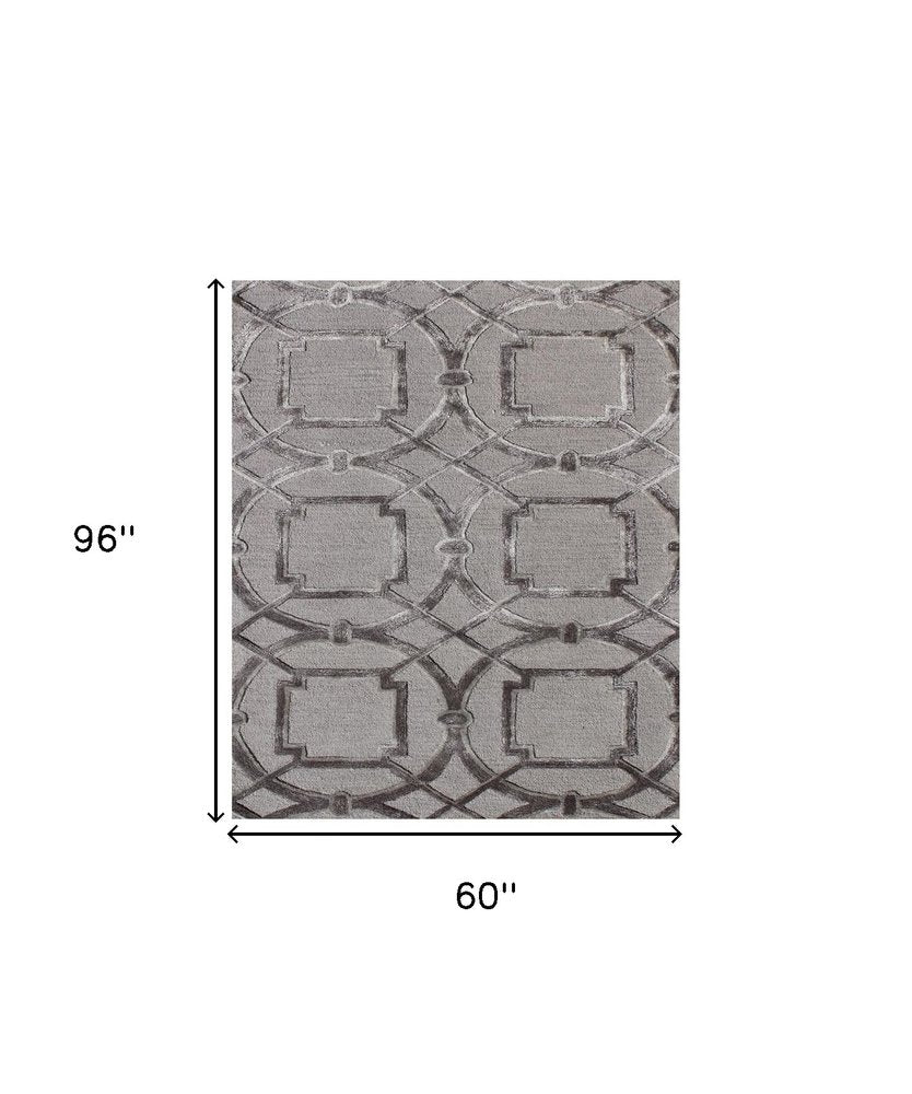 5' X 8' Gray and Dark Gray Abstract Geometric Hand Tufted Area Rug