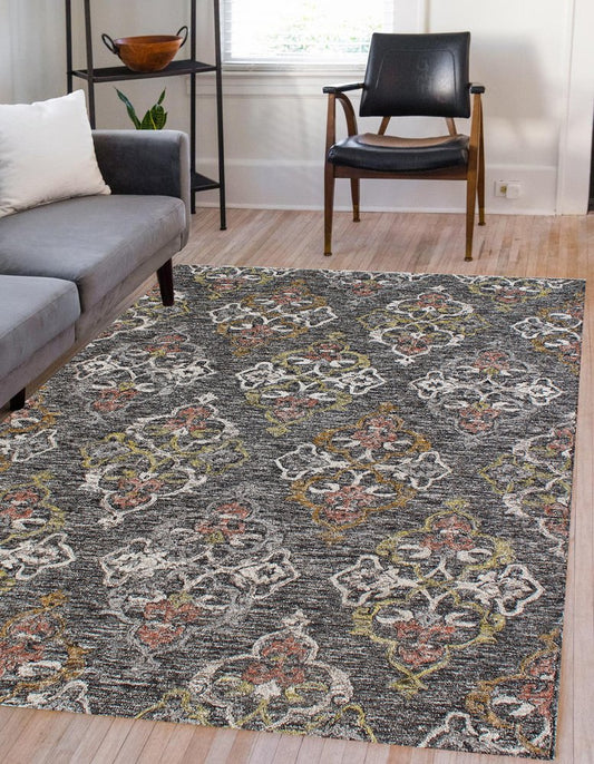 5' X 8' Charcoal Abstract Geometric Hand Tufted Non Skid Area Rug