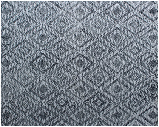 8' X 10' Black and Ivory Wool Abstract Geometric Hand Tufted Non Skid Area Rug