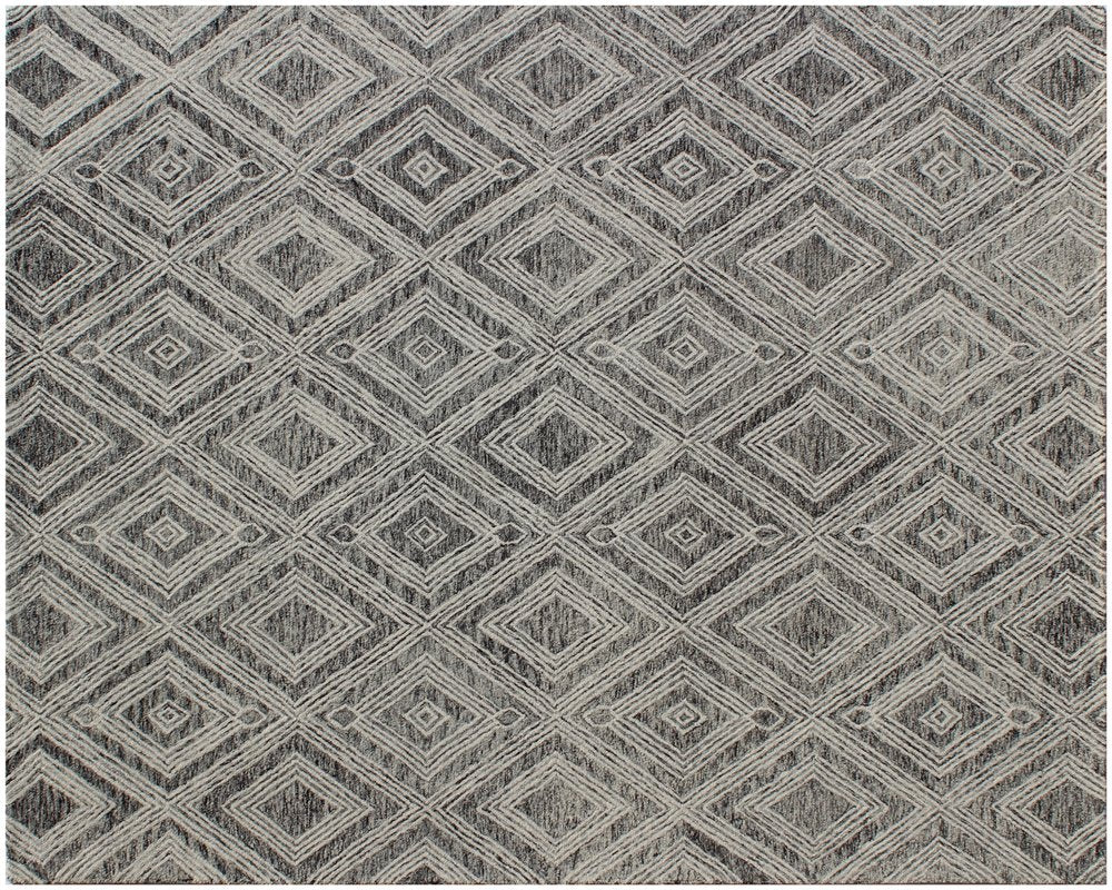 5' X 8' Black and Ivory Wool Abstract Geometric Hand Tufted Non Skid Area Rug