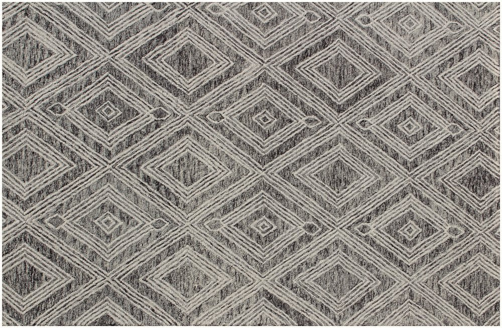 5' X 8' Black and Ivory Wool Abstract Geometric Hand Tufted Non Skid Area Rug