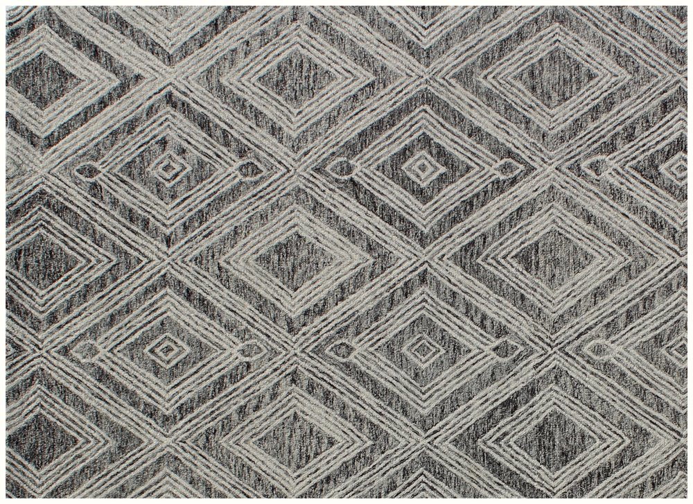 5' X 8' Black and Ivory Wool Abstract Geometric Hand Tufted Non Skid Area Rug