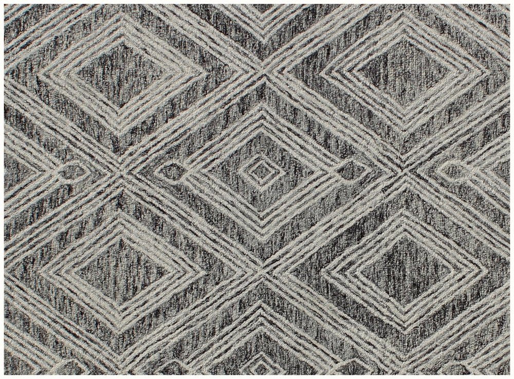 5' X 8' Black and Ivory Wool Abstract Geometric Hand Tufted Non Skid Area Rug
