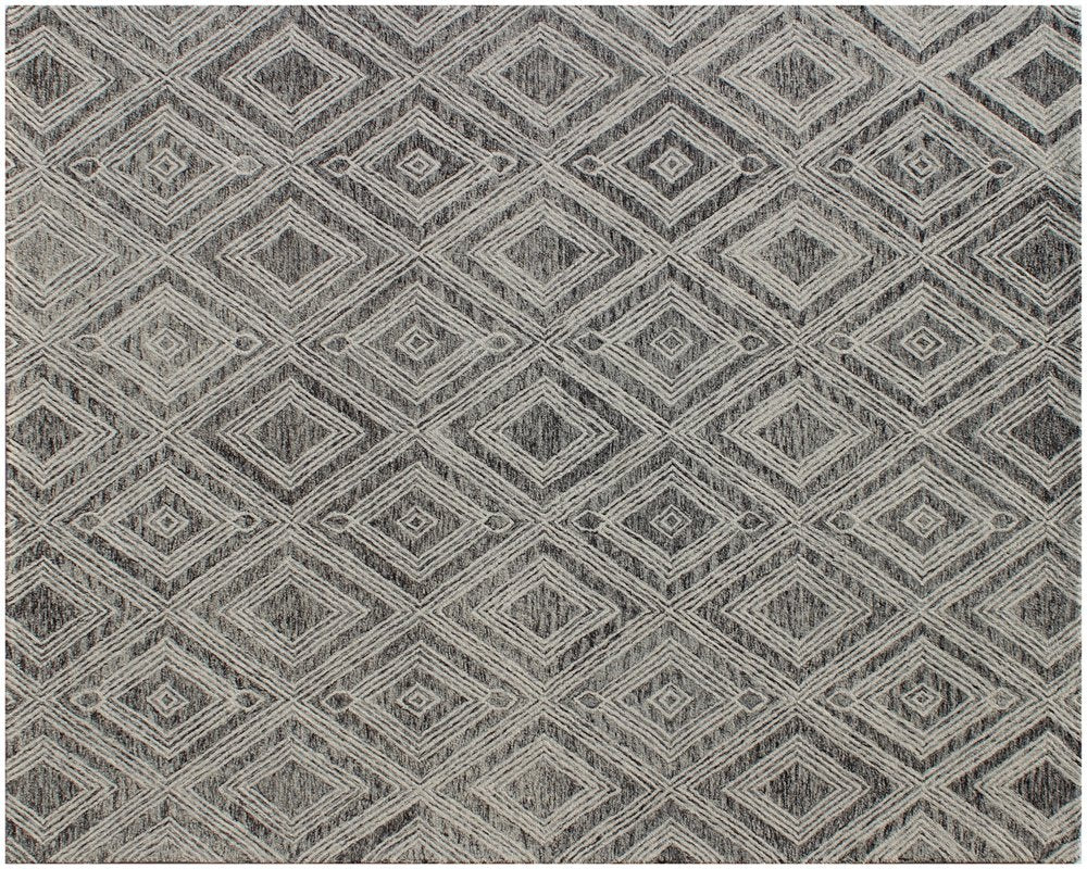 5' X 8' Black and Ivory Wool Abstract Geometric Hand Tufted Non Skid Area Rug