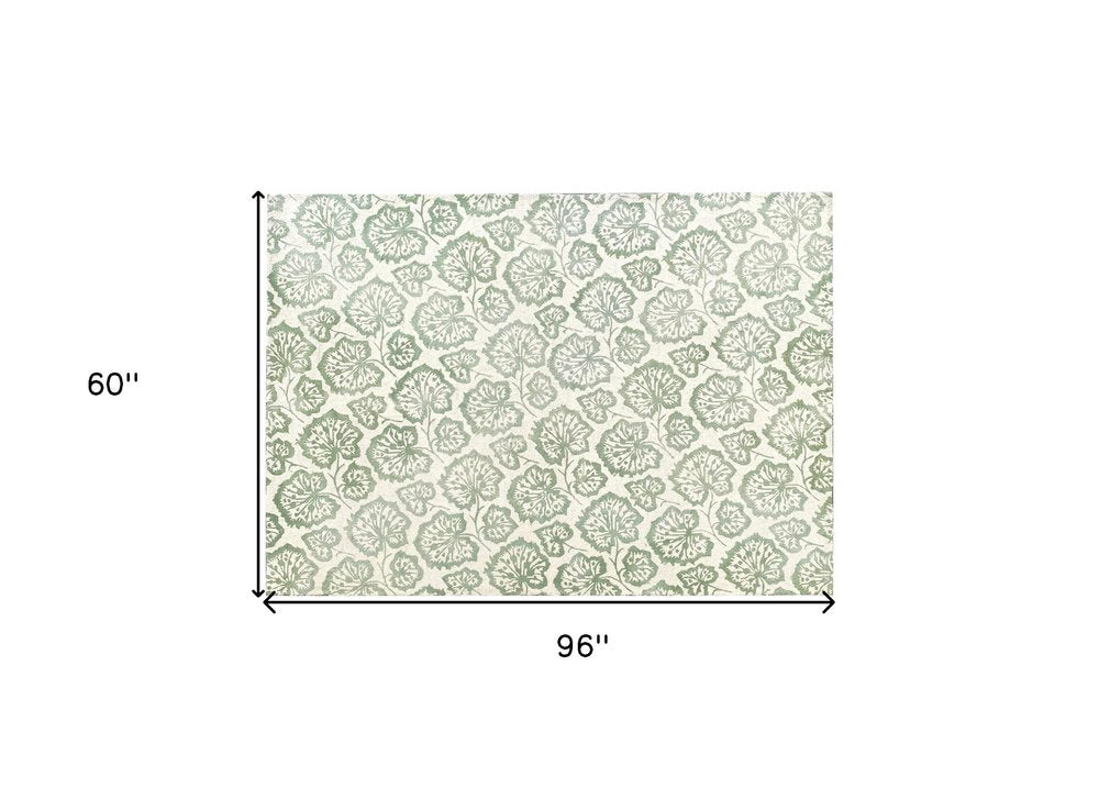 5' X 8' Ivory Wool Floral Hand Tufted Non Skid Area Rug