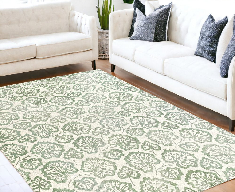 5' X 8' Ivory Wool Floral Hand Tufted Non Skid Area Rug