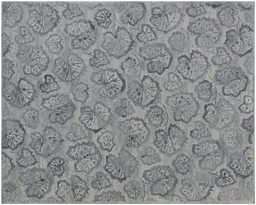 9' X 12' Silver Floral Hand Tufted Non Skid Area Rug