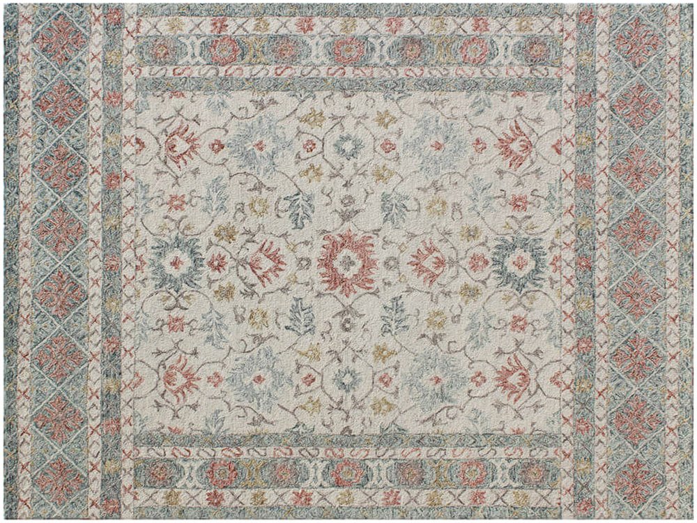 5' X 8' Ivory and Blue Wool Oriental Hand Tufted Non Skid Area Rug