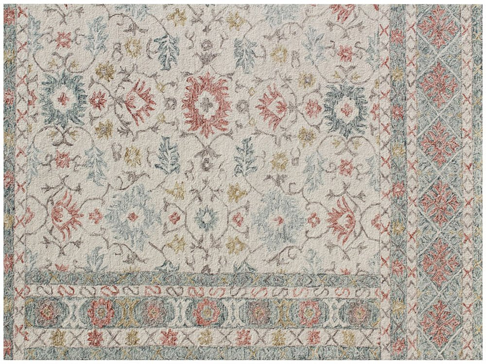 5' X 8' Ivory and Blue Wool Oriental Hand Tufted Non Skid Area Rug