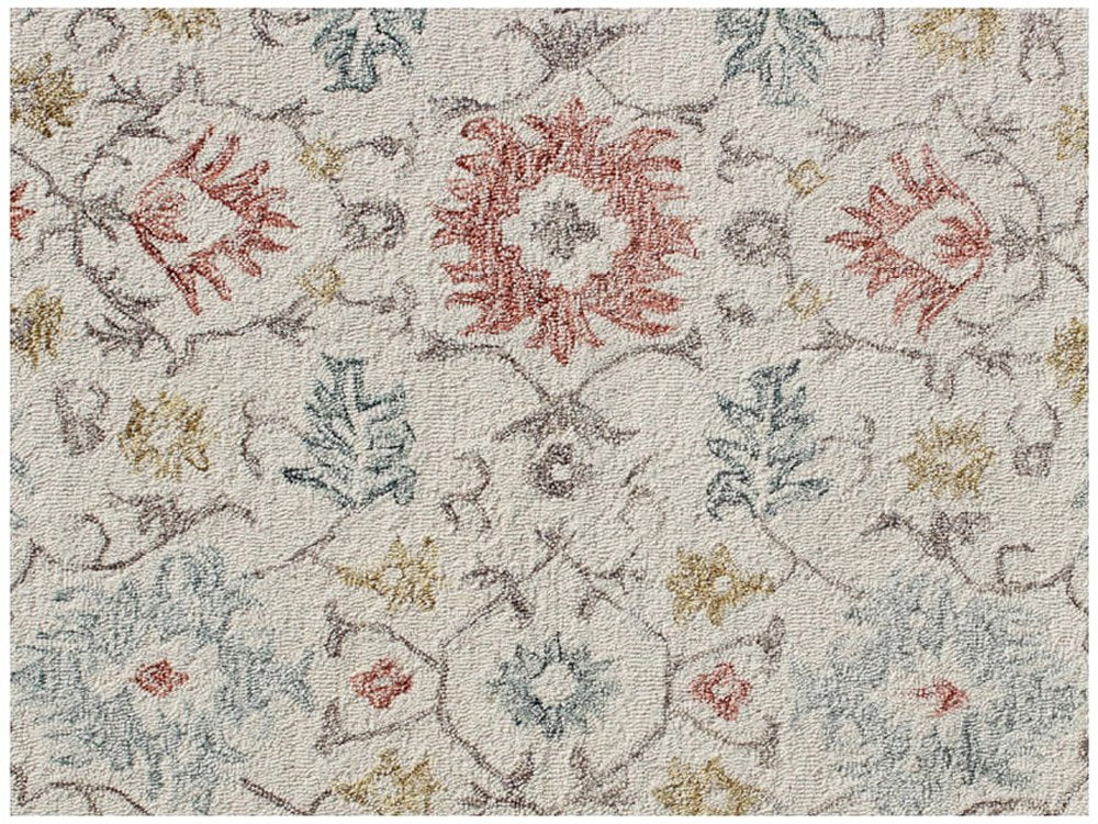 5' X 8' Ivory and Blue Wool Oriental Hand Tufted Non Skid Area Rug