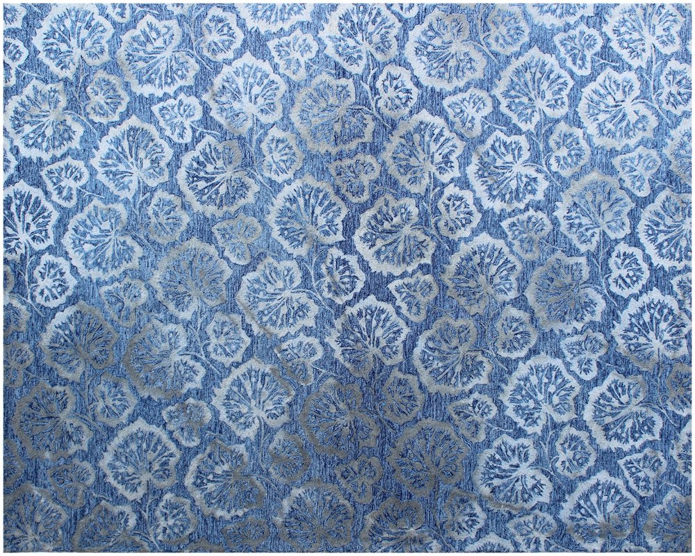 5' X 8' Denim Blue Wool Floral Hand Tufted Non Skid Area Rug