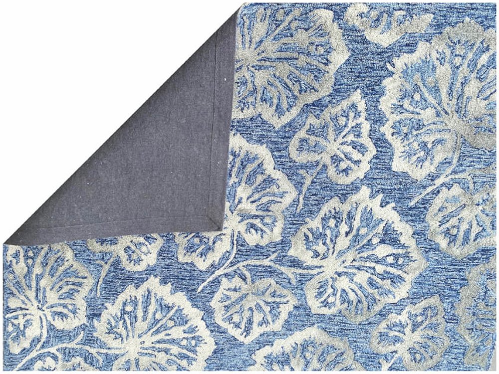 5' X 8' Denim Blue Wool Floral Hand Tufted Non Skid Area Rug