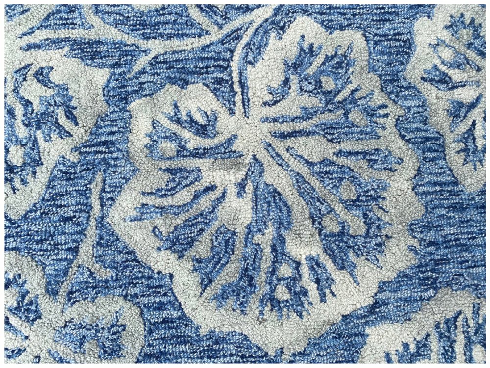 5' X 8' Denim Blue Wool Floral Hand Tufted Non Skid Area Rug