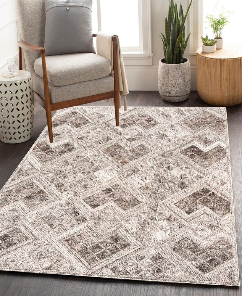 5' X 8' Silver Abstract Geometric Hand Tufted Non Skid Area Rug