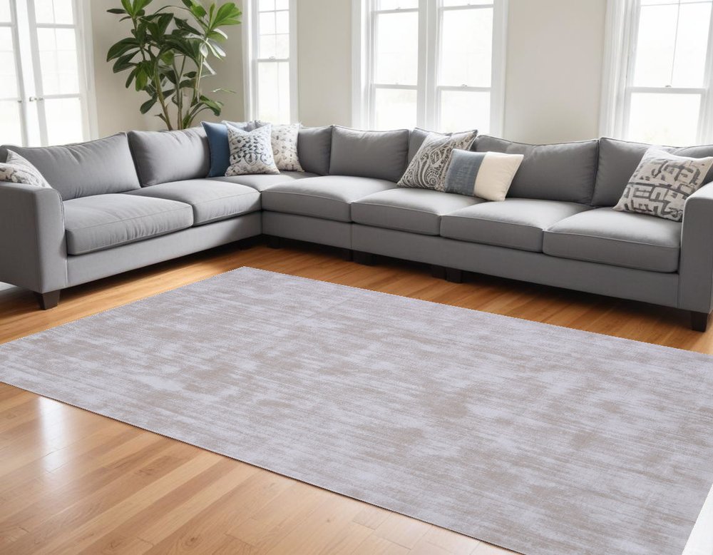 9' X 12' Ivory and Light Gray Abstract Hand Loomed Area Rug