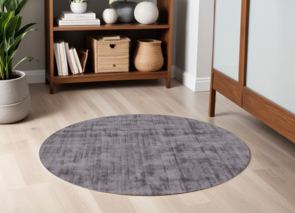 6' Dark Brown Round Hand Loomed Area Rug