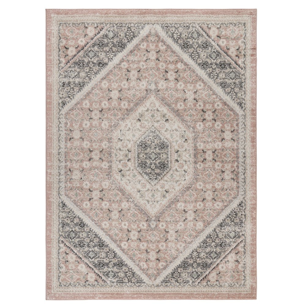 2' X 3' Pink and Cream Medallion Area Rug