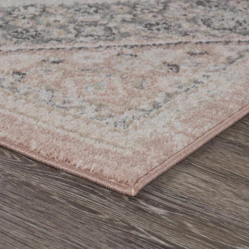 2' X 3' Pink and Cream Medallion Area Rug