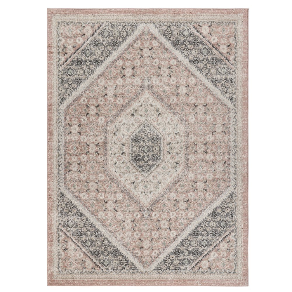 2' X 3' Pink and Cream Medallion Area Rug