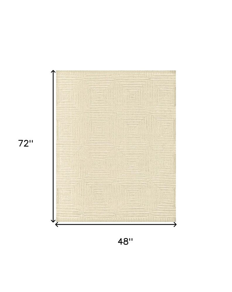 4' X 6' Ivory Wool Geometric Hand Knotted Area Rug