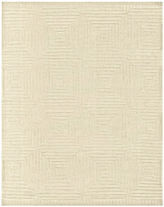4' X 6' Ivory Wool Geometric Hand Knotted Area Rug
