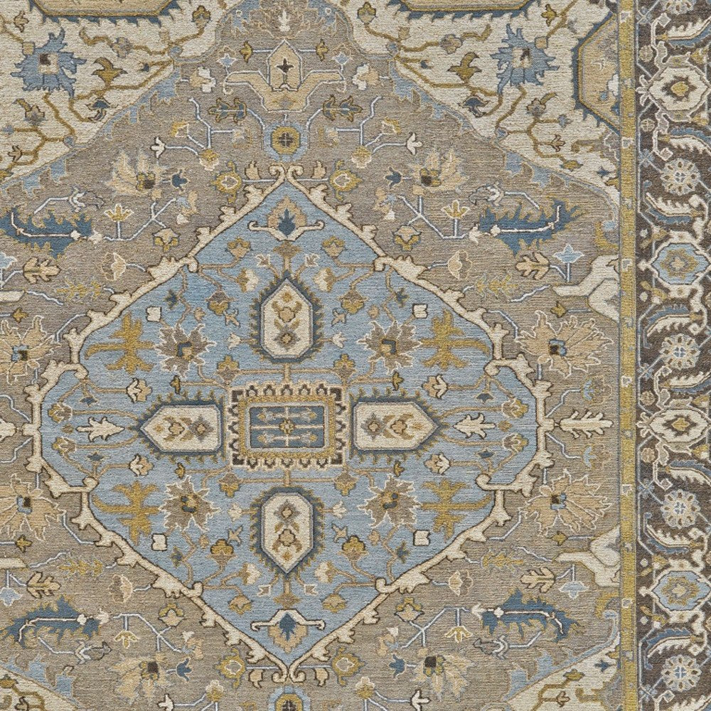 6' X 9' Blue Taupe and Tan Wool Oriental Hand Knotted Area Rug