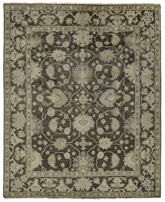 8' X 10' Taupe and Gray Wool Floral Hand Knotted Area Rug