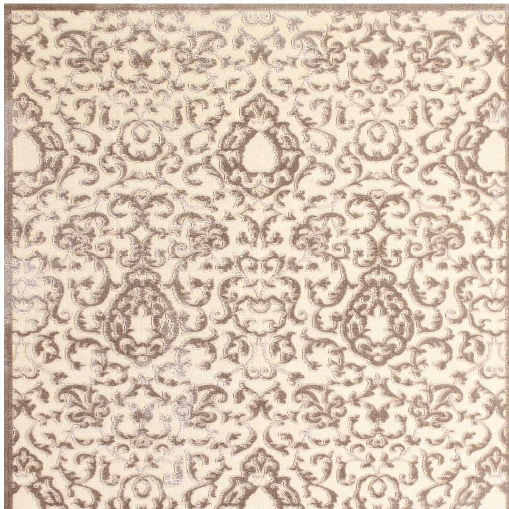 5' X 8' Taupe and Tan Floral Power Loom Area Rug